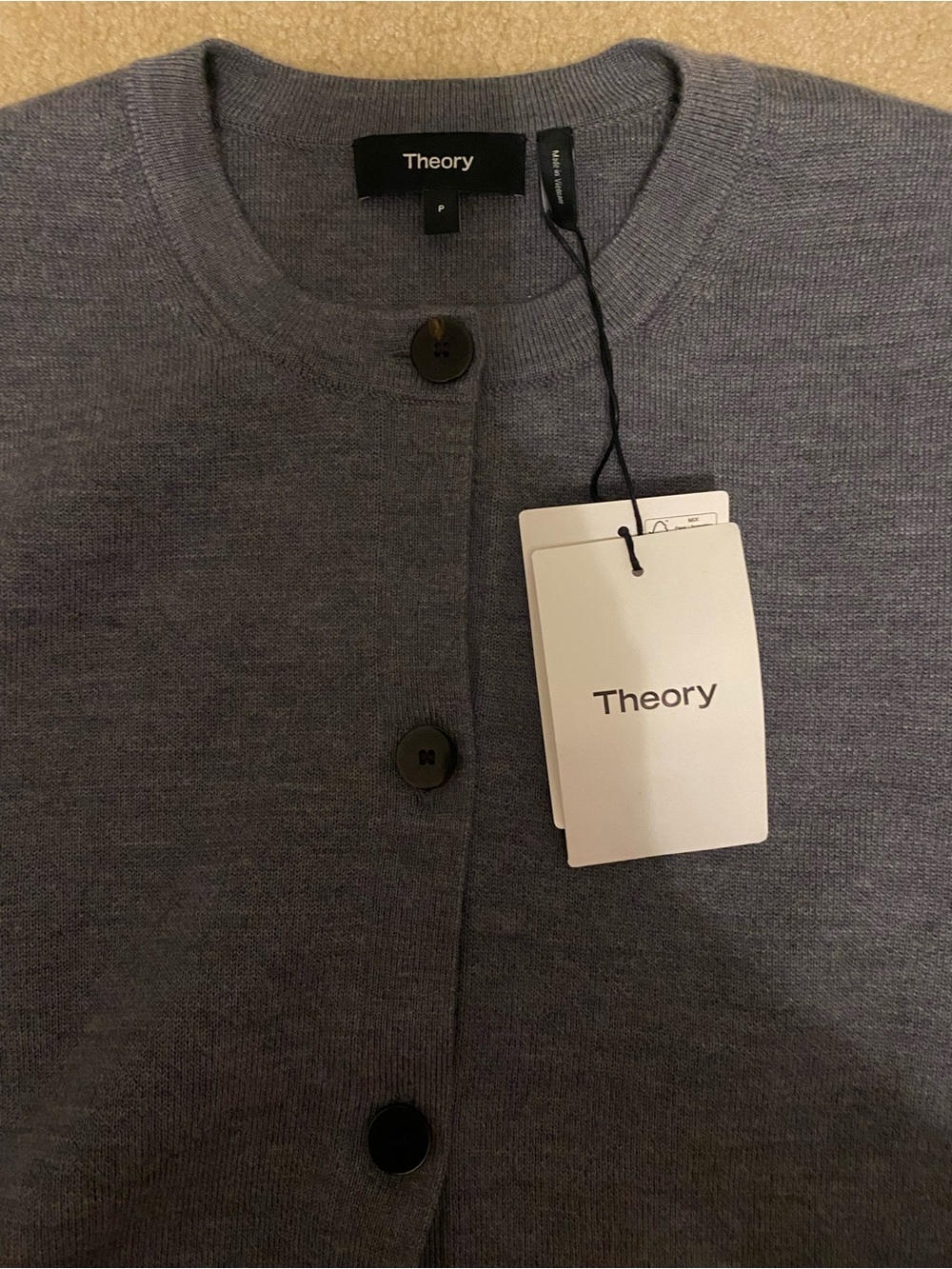 Theory Women's Crewneck Button-Front Cardigan in Heather Gray -NWT - Picture 4 of 5